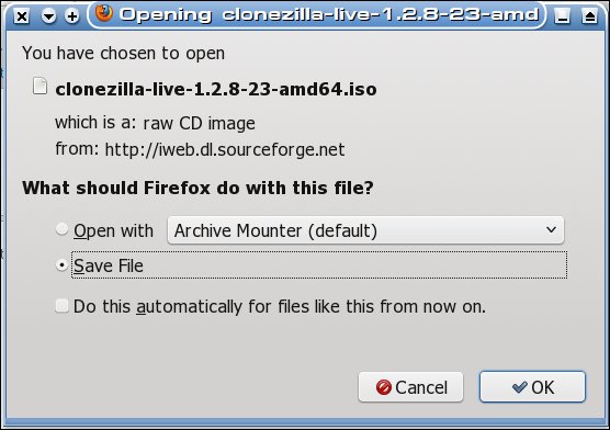 Окно скачивания Clonezilla